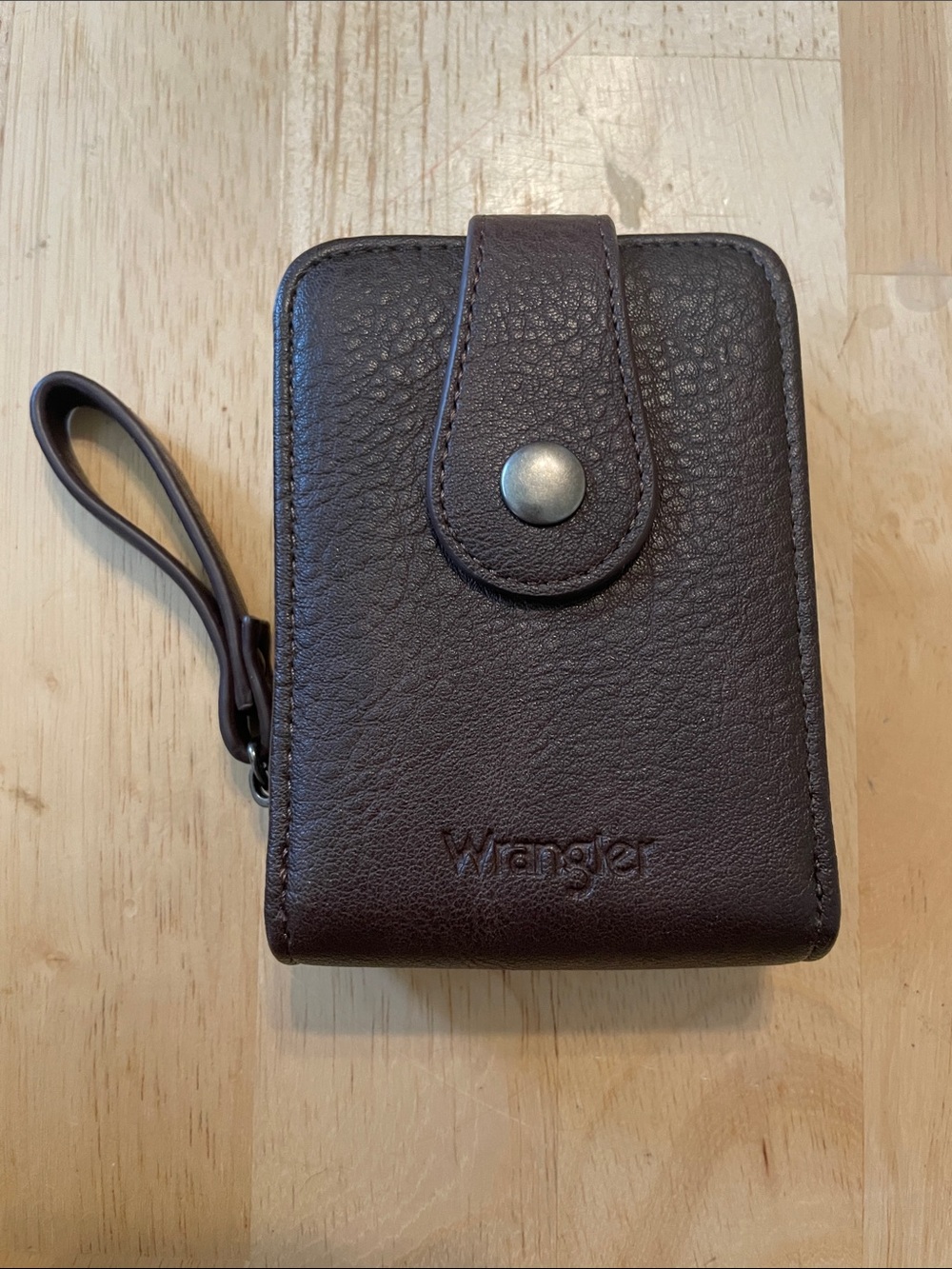 Wrangler Brown Leather Zip Card & Key Organizer with Wrist Loop